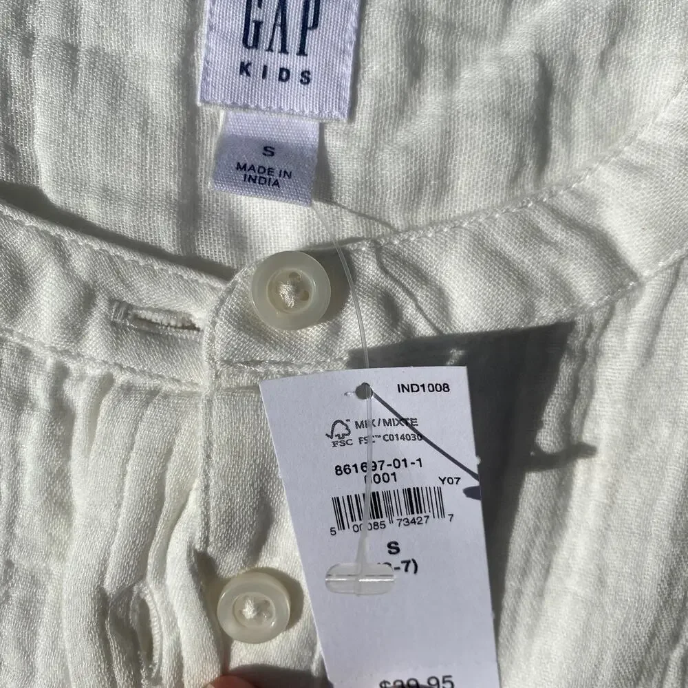 NWT Gap GapKids Girls Crinkle Gauze Tunic Dress in White (Sz S/6-7)